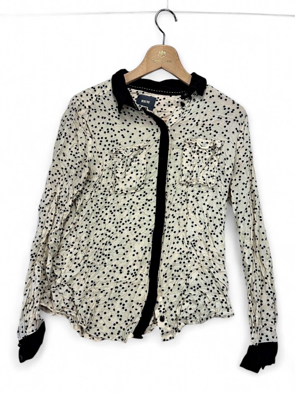 Maeve Polka Dot Button-Down Blouse Size 4 Black/Off-White